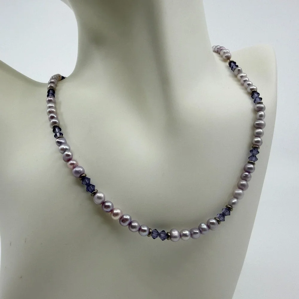 Salsa Designs Lavender Pearl & Purple Crystal Beaded Necklace Statement Piece